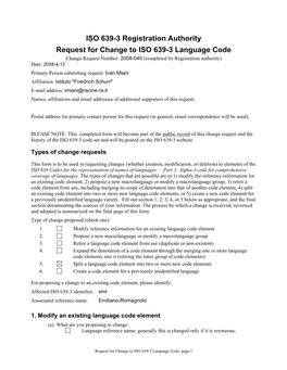 Iso639-3@Sil.Org an Email Attachment of This Completed Form Is Preferred