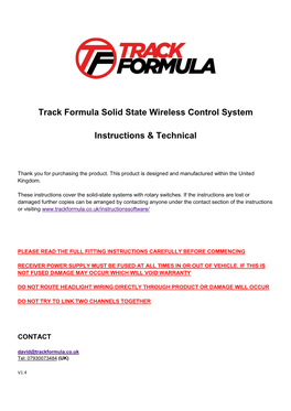 Track Formula Solid State Wireless Control System Instructions