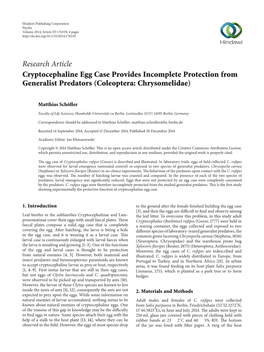 Cryptocephaline Egg Case Provides Incomplete Protection from Generalist Predators (Coleoptera: Chrysomelidae)