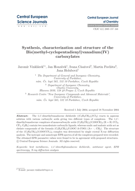 Synthesis, Characterization and Structure of the Bis(Methyl-Cyclopentadienyl)Vanadium(IV) Carboxylates