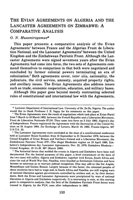 Evian Agreements on Algeria and the Lancaster Agreements on Zimbabwe: a Comparative Analysis