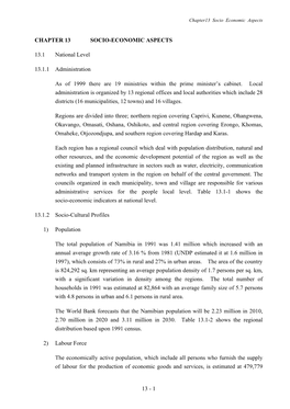 1 CHAPTER 13 SOCIO-ECONOMIC ASPECTS 13.1 National Level 13.1