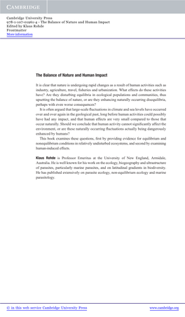 The Balance of Nature and Human Impact Edited by Klaus Rohde Frontmatter More Information