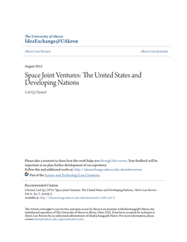 Space Joint Ventures: the Nitu Ed States and Developing Nations Carl Q