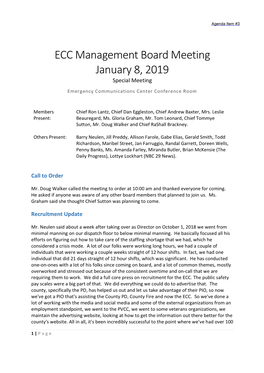 ECC Management Board Meeting January 8, 2019 Special Meeting