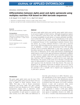 Differentiation Between Aphis Pomi and Aphis Spiraecola Using Multiplex Real-Time PCR Based on DNA Barcode Sequences A