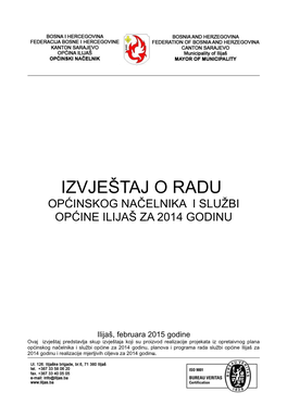 Izvještaj O Radu Općinskog Načelnika I Službi Općine Ilijaš Za 2014 Godinu