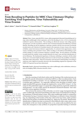 From Recoding to Peptides for MHC Class I Immune Display: Enriching Viral Expression, Virus Vulnerability and Virus Evasion