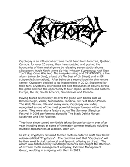 Cryptopsy Is an Influential Extreme Metal Band from Montreal, Quebec, Canada