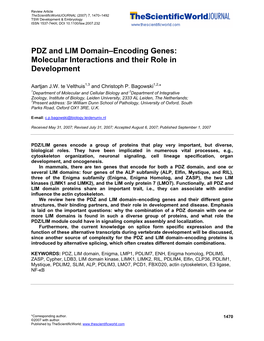 PDZ and LIM Domain–Encoding Genes: Molecular Interactions and Their Role in Development