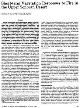 Short-Term Vegetation Responses to Fire in the Upper Sonoran Desert