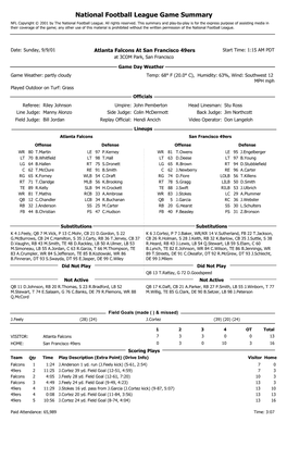 National Football League Game Summary NFL Copyright © 2001 by the National Football League