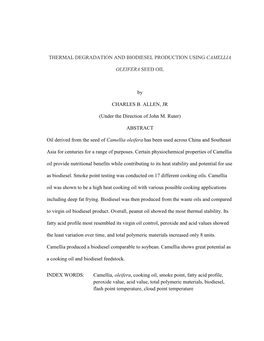 Thermal Degradation and Biodiesel Production Using Camellia