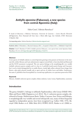 Anthyllis Apennina (Fabaceae), a New Species from Central Apennine (Italy)