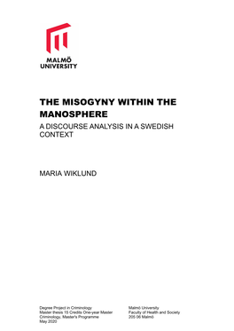 The Misogyny Within the Manosphere a Discourse Analysis in a Swedish Context