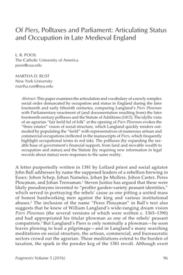 Of Piers, Polltaxes and Parliament: Articulating Status and Occupation in Late Medieval England