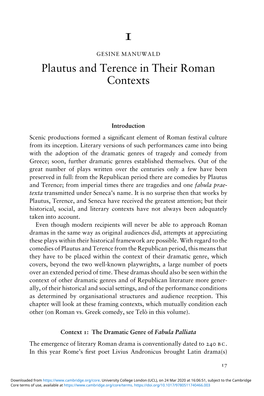 Plautus and Terence in Their Roman Contexts