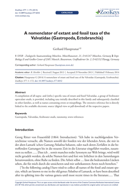 A Nomenclator of Extant and Fossil Taxa of the Valvatidae (Gastropoda, Ectobranchia)