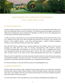 Post-Graduate Assistant in Training East Lake Golf Club