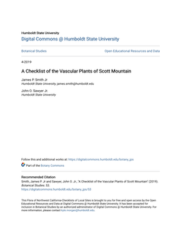 A Checklist of the Vascular Plants of Scott Mountain