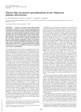 Tarsier-Like Locomotor Specializations in the Oligocene Primate Afrotarsius