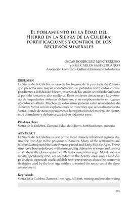 El Poblamiento De La Edad Del Hierro En La Sierra De La Culebra: Fortificaciones Y Control De Los Recursos Minerales