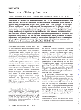 Treatment of Primary Insomnia