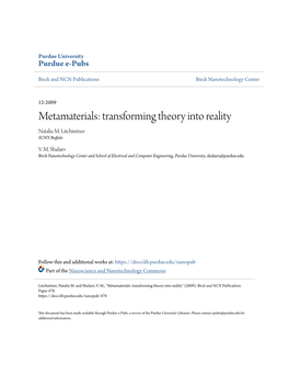 Metamaterials: Transforming Theory Into Reality Natalia M