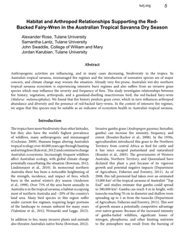 Habitat and Arthropod Relationships Supporting the Red- Backed Fairy-Wren in the Australian Tropical Savanna Dry Season