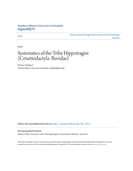 Systematics of the Tribe Hippotragini (Cetartiodactyla: Bovidae) Wesley Holland Southern Illinois University Carbondale, W.Holland@Siu.Edu