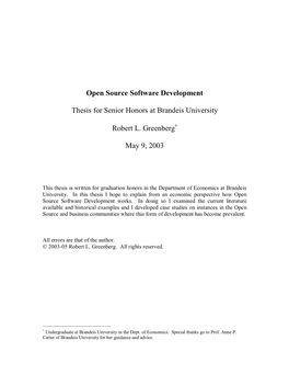 Open Source Software Development Thesis for Senior Honors At
