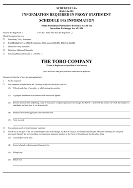 THE TORO COMPANY (Name of Registrant As Specified in Its Charter)