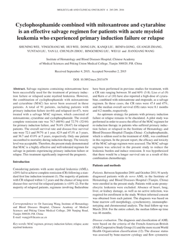 Cyclophosphamide Combined with Mitoxantrone and Cytarabine Is An
