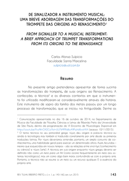 De Sinalizador a Instrumento Musical: Uma Breve Abordagem Das Transformações Do Trompete Das Origens Ao Renascimento1