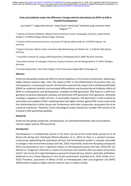 Fatty Acid Oxidation Makes the Difference: Lineage-Selective Disturbance by DEHP Via ROS in Myeloid Hematopoiesis