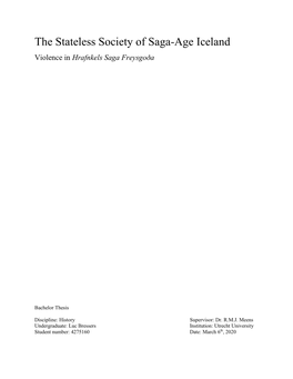 The Stateless Society of Saga-Age Iceland Violence in Hrafnkels Saga Freysgoða