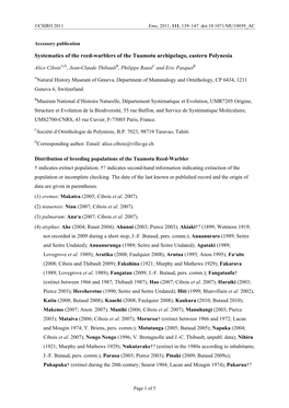 Systematics of the Reed-Warblers of the Tuamotu Archipelago, Eastern Polynesia