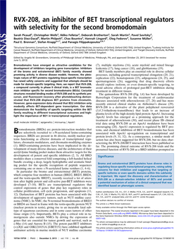 RVX-208, an Inhibitor of BET Transcriptional Regulators with Selectivity for the Second Bromodomain