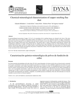 Chemical-Mineralogical Characterization of Copper Smelting Flue Dust