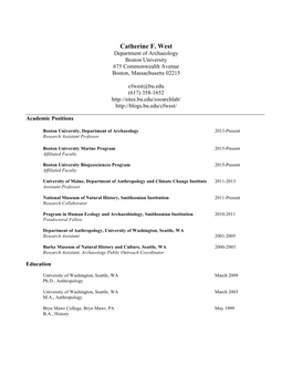 Catherine F. West Department of Archaeology Boston University 675 Commonwealth Avenue Boston, Massachusetts 02215