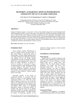 Effects of Harvesting Maturity and Postharvest