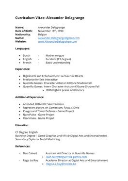 Curriculum Vitae: Alexander Delagrange