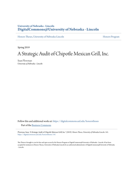 A Strategic Audit of Chipotle Mexican Grill, Inc. Sean Plowman University of Nebraska - Lincoln