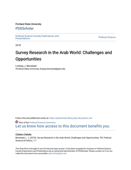 Survey Research in the Arab World: Challenges and Opportunities