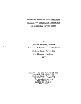 Growth and Sporulation of Beauveria Bassiana and Metarhizium Anisopliae on Chemically Defined Media
