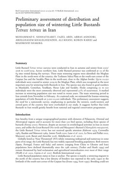 Preliminary Assessment of Distribution and Population Size of Wintering Little Bustards Tetrax Tetrax in Iran