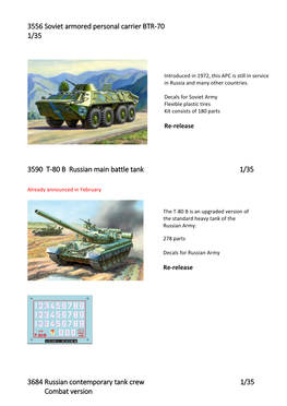 3556 Soviet Armored Personal Carrier BTR-70 1/35 3590 T-80 B Russian