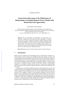 From Goal-Achievement to the Maintenance of Relationships: Extending Business Process Models with Homeostasis and Appreciation