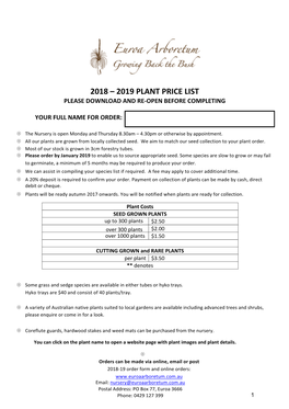 2018 – 2019 Plant Price List Please Download and Re-Open Before Completing