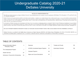 Undergraduate Catalog 2020-21 Desales University